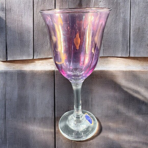 Italian Amethyst Iridescent Glass Goblet Drinking Glasses Cups Made Italy Set 2 - Picture 2 of 14